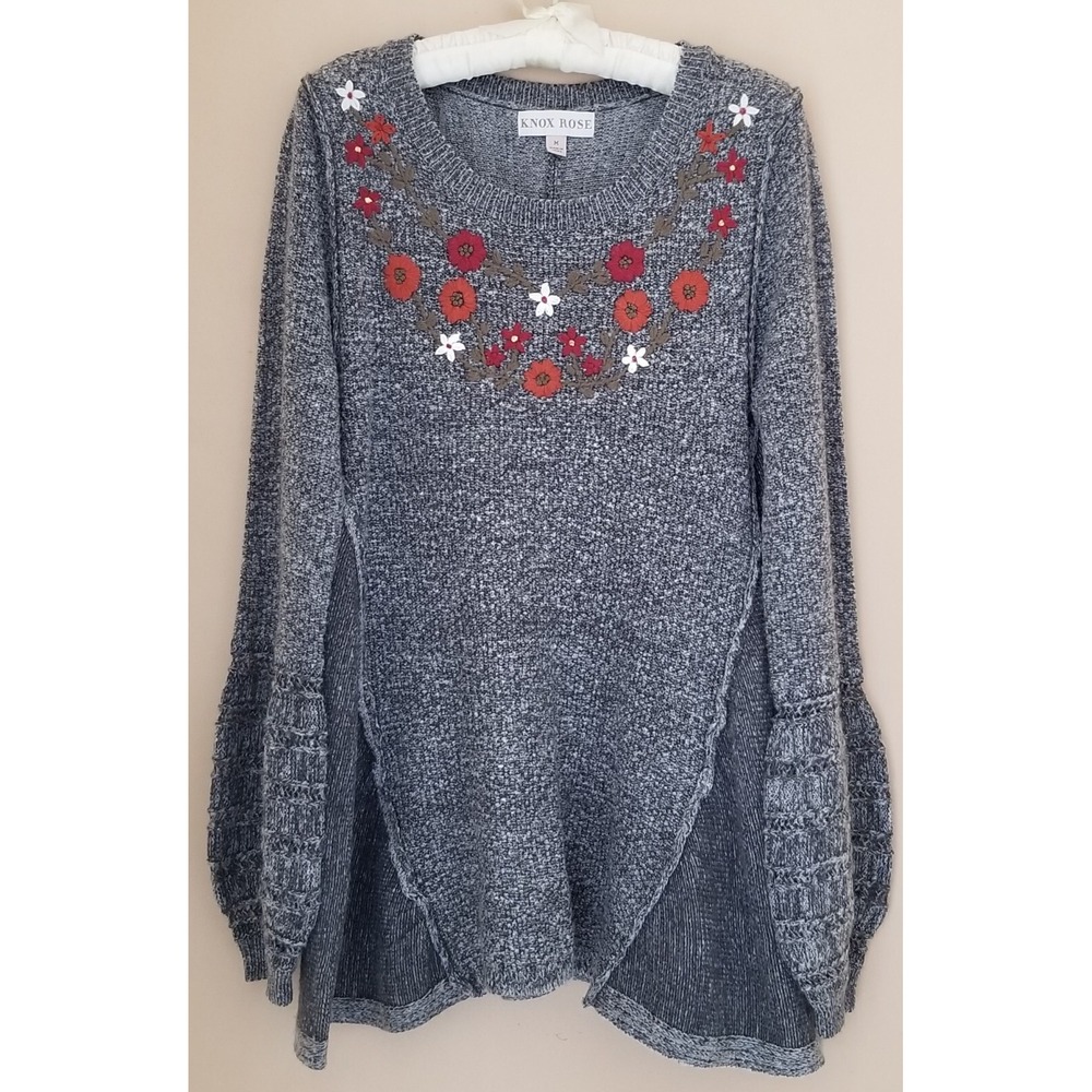 KNOX ROSE Sweater Womens M Pull-On Crewneck Long Sleeve Relaxed Boho Whismical